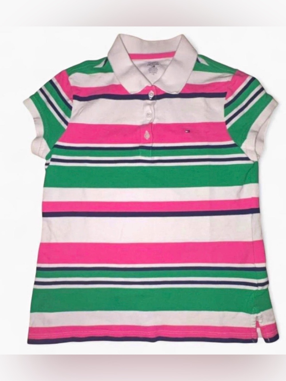 Tommy Hilfiger Girls' Striped Polo - Pink, Green, White & Navy